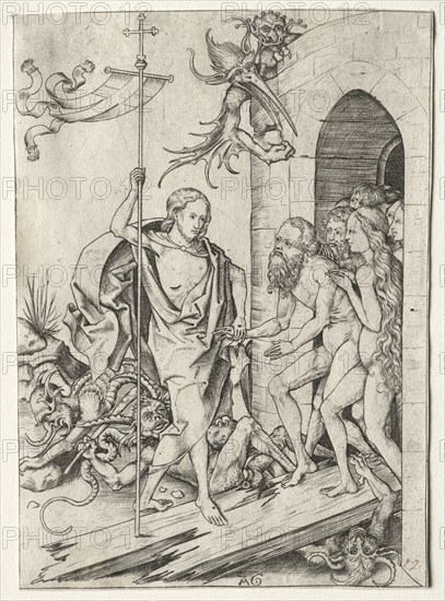 Passion of Jesus Christ:  The Descent into Limbo, 1400s. Master AG (German). Engraving; sheet: 14.7 x 10.5 cm (5 13/16 x 4 1/8 in.); mat size: 36.3 x 24.5 cm (14 5/16 x 9 5/8 in.)