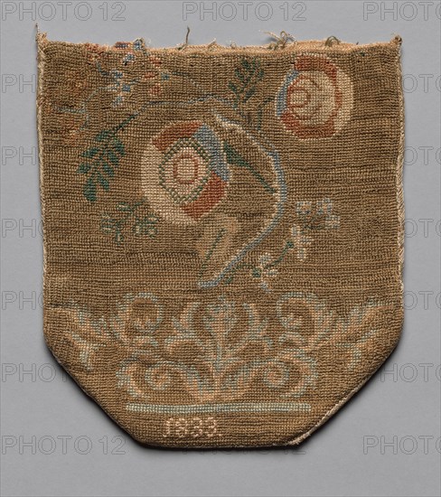 Embroidered Bag, 1833. America, first half 19th Century. Embroidery, silk; average: 19.1 x 17.2 cm (7 1/2 x 6 3/4 in.).