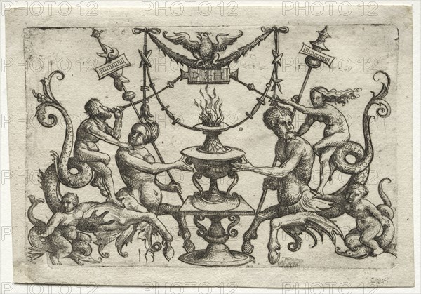 Ornament with Siren and Triton. Daniel I Hopfer (German, c. 1470-1536). Etching
