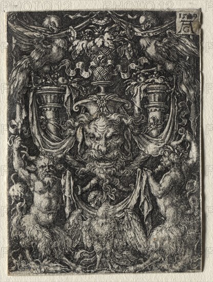 Ornament Design with a Mask and an Eagle between Two Fauns Below, 1509. Heinrich Aldegrever (German, 1502-1555/61). Engraving