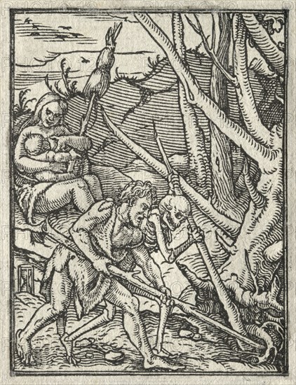 The Dance of Death:  Expulsion from Paradise; Adam Cultivating the Ground. Hans Holbein (German, 1497/98-1543). Woodcut