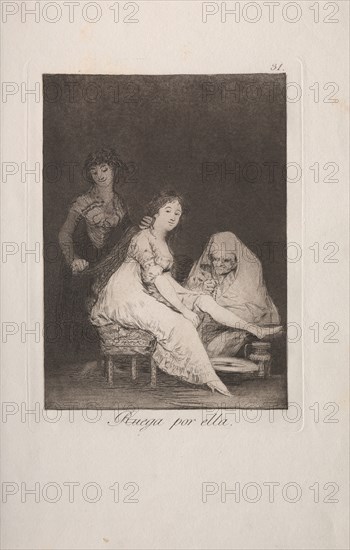 Caprichos:  She Prays for Her. Francisco de Goya (Spanish, 1746-1828). Etching and aquatint
