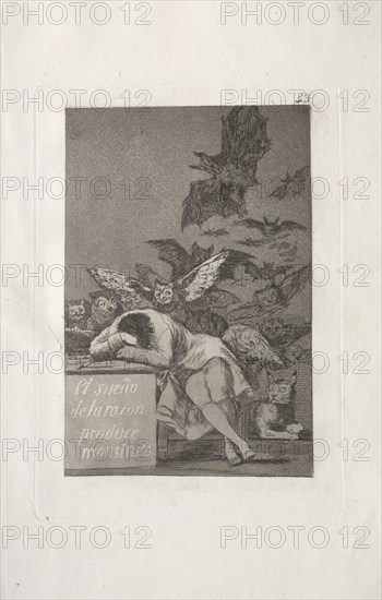 Caprichos: The Sleep of Reason Produces Monsters. Francisco de Goya (Spanish, 1746-1828). Etching and aquatint