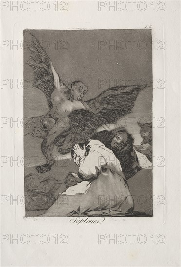 Caprichos:  Tale-Bearers-Blasts of Wind. Francisco de Goya (Spanish, 1746-1828). Etching and aquatint