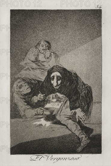 Caprichos:  The Shamefaced One. Francisco de Goya (Spanish, 1746-1828). Etching and aquatint