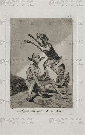 Caprichos:  Wait Till You've Been Anointed. Francisco de Goya (Spanish, 1746-1828). Etching and aquatint