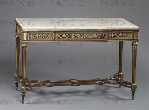 Table, c. 1780-1790. Adam Weisweiler (French, c. 1750-1810). Mahogany, gilt bronze, marble top; overall: 91.5 x 148.6 x 49.5 cm (36 x 58 1/2 x 19 1/2 in.).