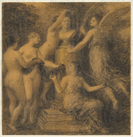 Homage à Rossini, c. 1890/1904. Henri Fantin-Latour (French, 1836-1904). Black chalk (or lithographic crayon?) with stumping; sheet: 38.2 x 36.9 cm (15 1/16 x 14 1/2 in.).