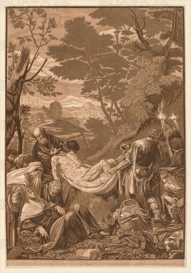 Venetian Set: Entombment of Christ, 1739-43. John Baptist Jackson (British, 1701-c. 1780). Chiaroscuro woodcut