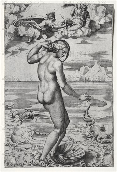 The Birth of Venus, c. 1516. Marco Dente (Italian, c. 1486-1527), after Raphael (Italian, 1483-1520). Engraving