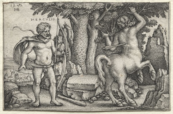 The Labors of Hercules: Hercules and Nessus, 1542. Hans Sebald Beham (German, 1500-1550). Engraving