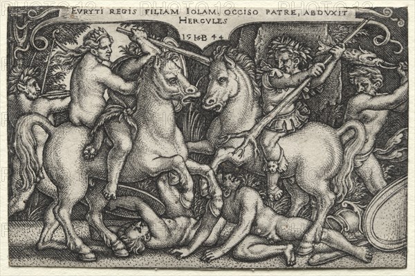 The Labors of Hercules: Hercules Abducting Iole, 1544. Hans Sebald Beham (German, 1500-1550). Engraving