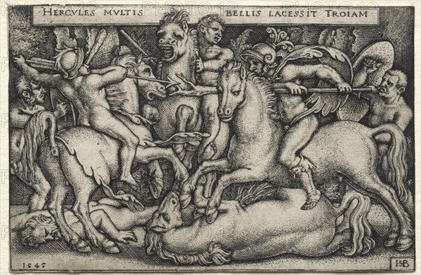 The Labors of Hercules: Hercules Conquering Troy, 1545. Hans Sebald Beham (German, 1500-1550). Engraving