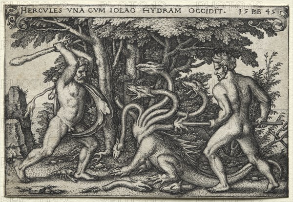 The Labors of Hercules: Hercules Killing the Lernean Hydra, 1545. Hans Sebald Beham (German, 1500-1550). Engraving