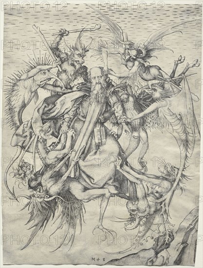 St. Anthony tormented by the Devils, 1400s. Martin Schongauer (German, c.1450-1491). Engraving; sheet: 29.9 x 22.1 cm (11 3/4 x 8 11/16 in.)