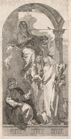 Madonna with Saints Agnes, Catherine and Rosa. Giovanni Domenico Tiepolo (Italian, 1727-1804). Etching