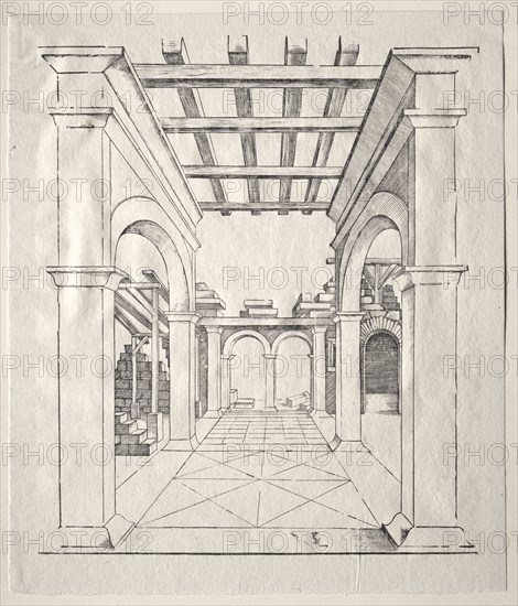 A Portico. Erhard Schön (German, c. 1491-1542). Woodcut