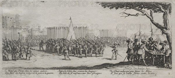 The Large Miseries of War:  Enrollment of the Troops, 1633. Jacques Callot (French, 1592-1635). Etching