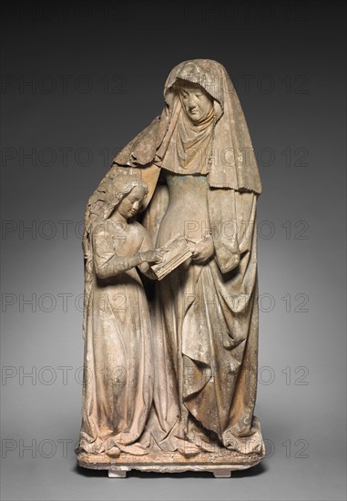 Education of the Virgin, c. 1500-1510. France, Bourbonnais, 16th century. Limestone; overall: 137.2 x 62.9 x 38.5 cm (54 x 24 3/4 x 15 3/16 in.)