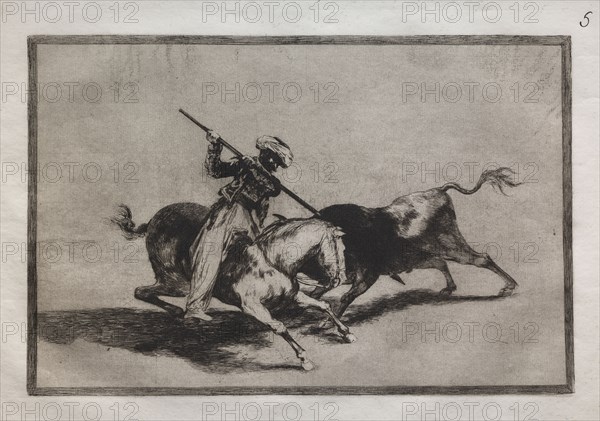 Bullfights:  The Spirited Moor Gazul is the First to Fight According to the Rules, 1876. Francisco de Goya (Spanish, 1746-1828). Engraving