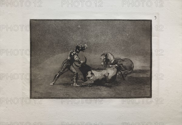 Bullfights:  A Spanish Knight Kills the Bull After Having Lost His Horse, 1876. Francisco de Goya (Spanish, 1746-1828). Engraving