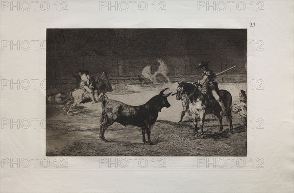 Bullfights:  The Celebrated Picador, Fernando del Toro, Draws the Fierce Beast on with his Pique, 1876. Francisco de Goya (Spanish, 1746-1828). Engraving