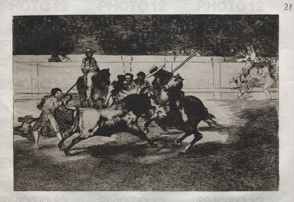 Bullfights:  The Forceful Rendon Stabs a Bull with  the Pique, From Which Pass he died in the Ring at Madrid, 1876. Francisco de Goya (Spanish, 1746-1828). Engraving