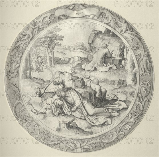 The Round Passion: Christ in Gethsemane (Agony in the Garden), 1509. Lucas van Leyden (Dutch, 1494-1533). Engraving