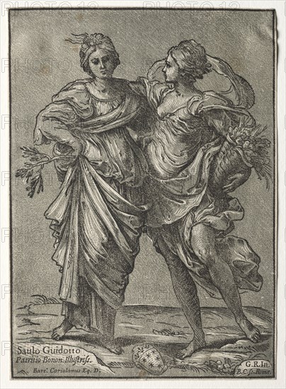 Alliance of Peace and Abundance, 1642. Bartolommeo Coriolano (Italian). Chiaroscuro woodcut
