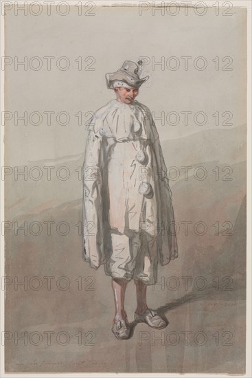 Pierrot. Paul Gavarni (French, 1804-1866). Brush and gray and red wash heightened with white;