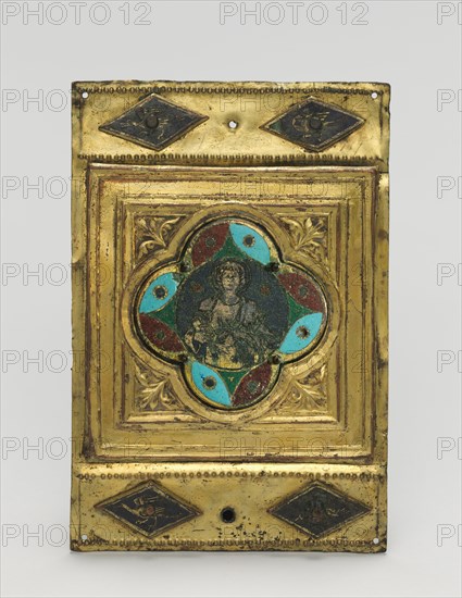 Ornamental Plaque (set of four), c. 1380-1400. Italy, Tuscany, 14th century. Champlevé enamel, glass paste stones, and gilding on copper; overall: 11.2 x 7.7 cm (4 7/16 x 3 1/16 in.)