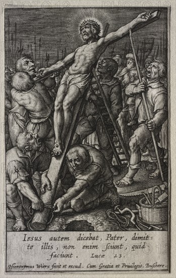The Passion: Christ Being Crucified. Hieronymus Wierix (Flemish, 1553-1619). Engraving