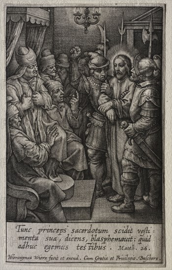 The Passion: Christ before the High Priest. Hieronymus Wierix (Flemish, 1553-1619). Engraving