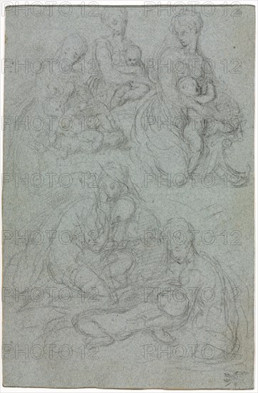 Sketches of Virgin and Child, second half 1500s. Giulio Campi (Italian, c. 1500-1572). Black chalk; framing lines in traces of gold ink; sheet: 20.3 x 13.4 cm (8 x 5 1/4 in.).