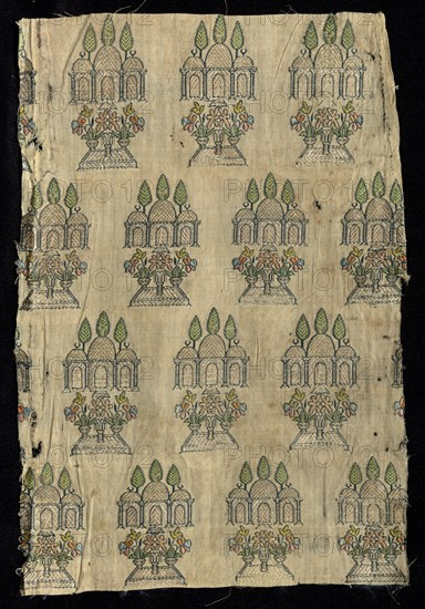 Fragment, 1800s. India, 19th century. Brocade; silk and metal; overall: 30.8 x 21 cm (12 1/8 x 8 1/4 in.).