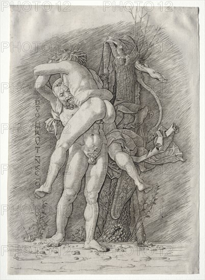 Hercules and Antaeus, 1400s. School of Andrea Mantegna (Italian, 1431-1506). Engraving