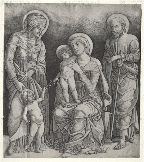 Holy Family with St. Elizabeth and the Infant St. John the Baptist, c. 1500. Giovanni Antonio da Brescia (Italian), after Andrea Mantegna (Italian, 1431-1506). Engraving