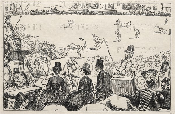 University Cricket Match at Lords, 1862. George Louis Palmella Busson Du Maurier (British, 1834-1896). Wood engraving