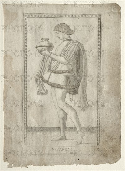 The Servant (from the Tarocchi, series E: Conditions of Man, #2), before 1467. Master of the E-Series Tarocchi (Italian, 15th century). Engraving hand-colored with gold