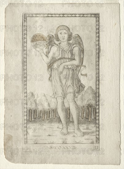 Genius of the World (from the Tarocchi, series B: Cosmic Principles & Virtues, #33), before 1467. Master of the E-Series Tarocchi (Italian, 15th century). Engraving