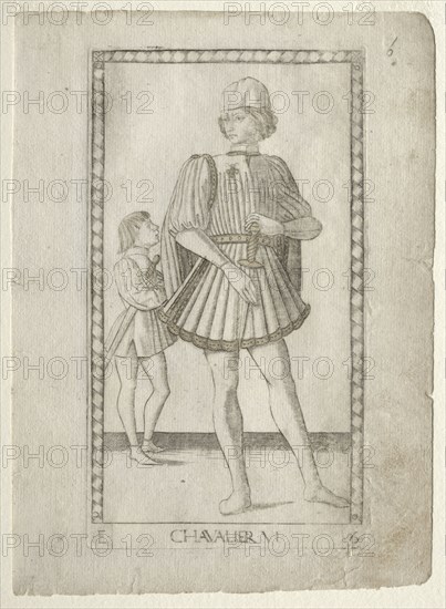 The Knight (from the Tarocchi, series E: Conditions of Man, #6), before 1467. Master of the E-Series Tarocchi (Italian, 15th century). Engraving