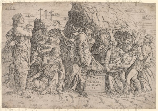 Entombment, c. 1509. Giovanni Antonio da Brescia (Italian, 1450-1530), after Andrea Mantegna (Italian, 1431-1506). Engraving