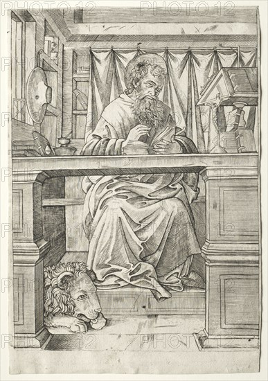 St. Jerome in His Study, c. 1510. Giovanni Antonio da Brescia (Italian), after Filippino Lippi (Italian, 1457-1504). Engraving