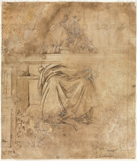 St. Jerome in His Study, c. 1490. Filippino Lippi (Italian, 1457-1504). Pen and brown ink over traces of black chalk(?), with brush and brown wash, heightened with lead white; pricked; sheet: 24 x 20.8 cm (9 7/16 x 8 3/16 in.); secondary support: 24.2 x 20.8 cm (9 1/2 x 8 3/16 in.).