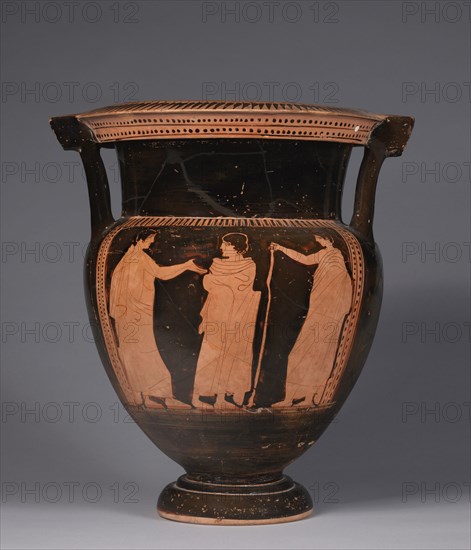 Krater with Column Handles, 400s BC. Greece, 5th Century BC. Red-figure terracotta; overall: 41.5 cm (16 5/16 in.).