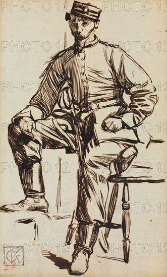 Charles Keene as a Volunteer. Charles Samuel Keene (British, 1823-1891). Pen and brown ink; sheet: 17.2 x 11 cm (6 3/4 x 4 5/16 in.).