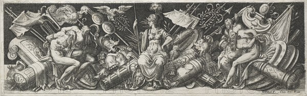 Combats and Triumphs, probably 1560s. Etienne Delaune (French, 1518/19-c. 1583). Engraving; image: 6.5 x 21.9 cm (2 9/16 x 8 5/8 in.); secondary support: 7 x 22.5 cm (2 3/4 x 8 7/8 in.)