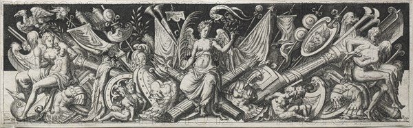 Combats and Triumphs, probably 1560s. Etienne Delaune (French, 1518/19-c. 1583). Engraving; image: 6.5 x 21.9 cm (2 9/16 x 8 5/8 in.); secondary support: 7 x 22.5 cm (2 3/4 x 8 7/8 in.).