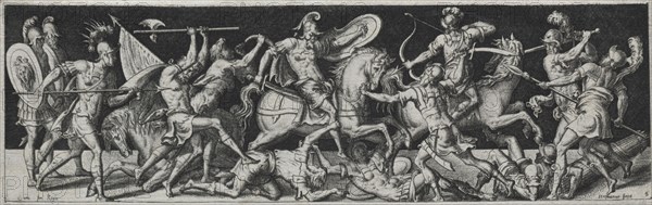 Combats and Triumphs, probably 1560s. Etienne Delaune (French, 1518/19-c. 1583). Engraving; image: 6.5 x 21.9 cm (2 9/16 x 8 5/8 in.); secondary support: 7 x 22.5 cm (2 3/4 x 8 7/8 in.)