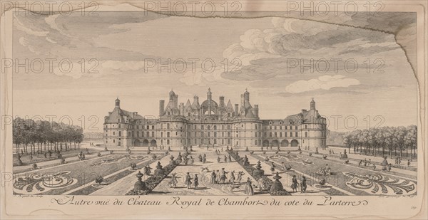 Chateau Chambord from the Gardens. Jacques Rigaud (French, 1681-1754). Engraving